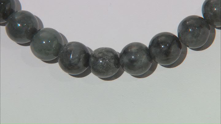 Gray Jadeite Rhodium Over Sterling Silver Beaded Necklace, 10mm Video Thumbnail