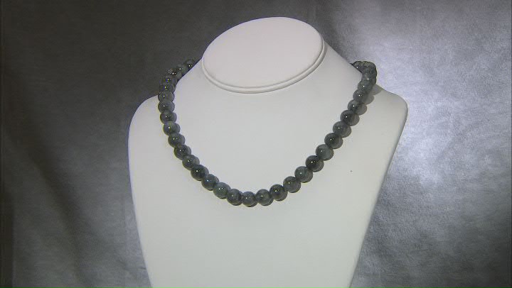 Gray Jadeite Rhodium Over Sterling Silver Beaded Necklace, 10mm Video Thumbnail