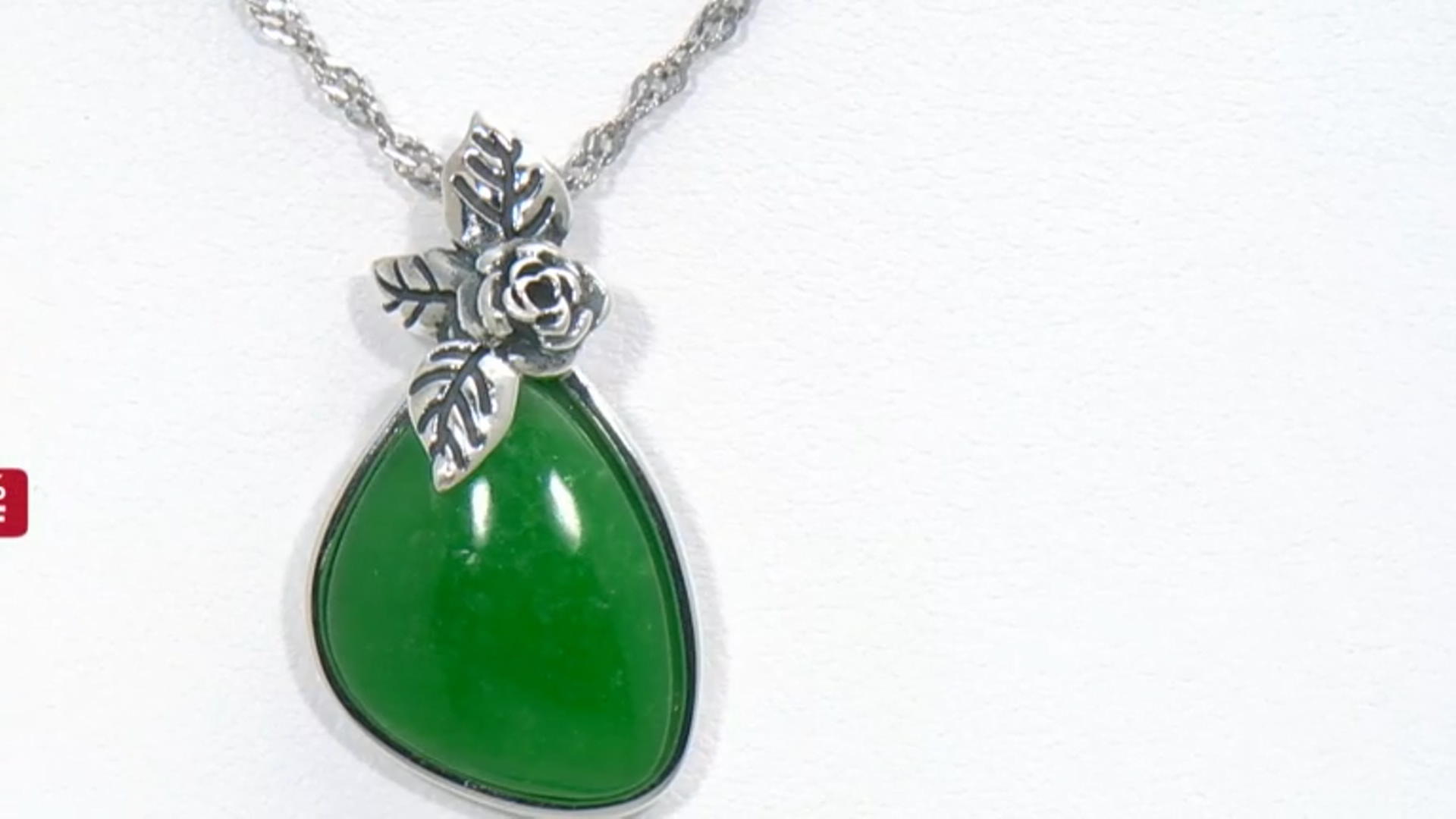 Jadeite Sterling Silver Floral Pendant With 18" Chain Video Thumbnail