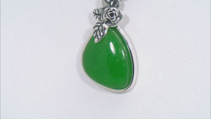Jadeite Sterling Silver Floral Pendant With 18" Chain Video Thumbnail