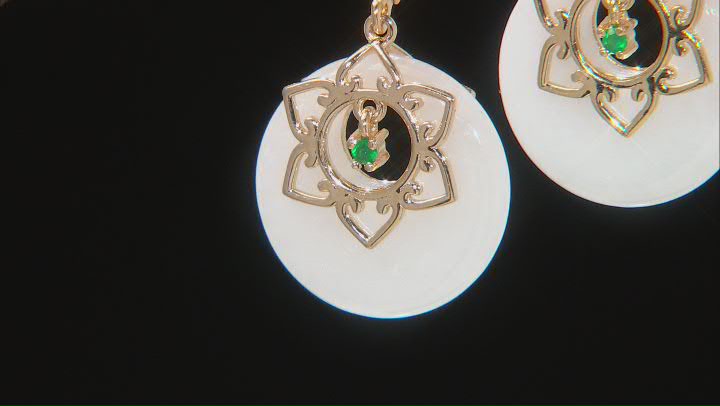 White Jadeite and Round Green Onyx 18k Yellow Gold Over Silver Earrings Video Thumbnail