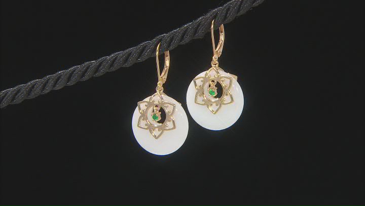 White Jadeite and Round Green Onyx 18k Yellow Gold Over Silver Earrings Video Thumbnail