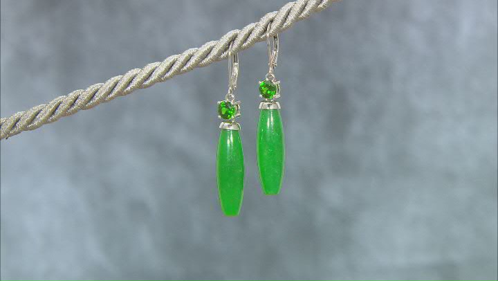 Green Jadeite Rhodium Over Sterling Silver Earrings 0.89ctw Video Thumbnail