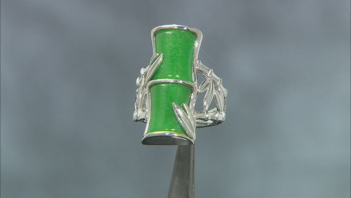 Green Jadeite Bamboo Inspired Rhodium Over Sterling Silver Ring Video Thumbnail