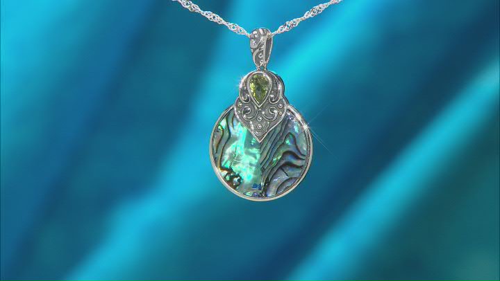 Abalone Shell Sterling Silver Oxidized Pendant With 18" Chain Video Thumbnail