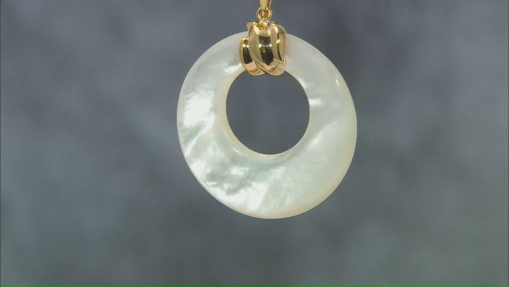 White Mother-Of-Pearl 18K Yellow Gold Over Sterling Silver Hoop Pendant With Chain