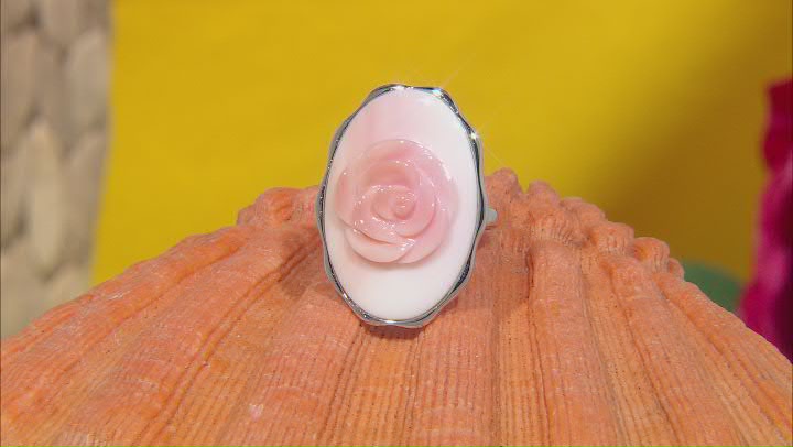 Pink Conch Shell Rhodium Over Silver Rose Ring Video Thumbnail