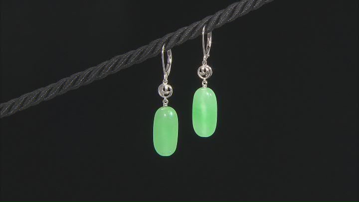 Green Jadeite Rhodium Over Sterling Silver Dangle Earrings Video Thumbnail