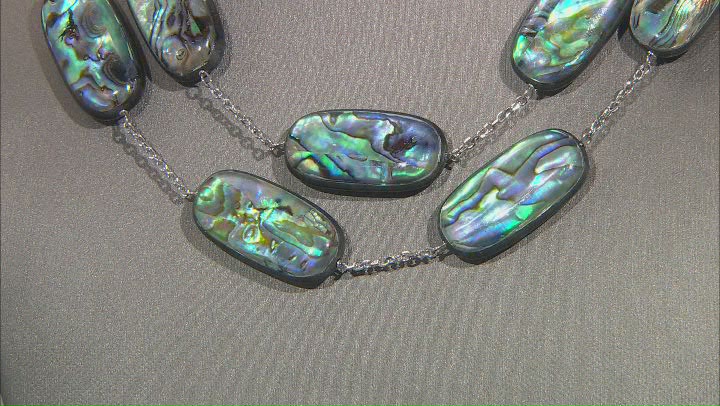 30x15mm Rectangular Cushion Triplet Bead Abalone Shell Rhodium Over Sterling Silver Station Necklace Video Thumbnail