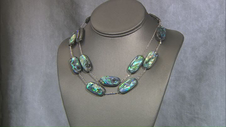 30x15mm Rectangular Cushion Triplet Bead Abalone Shell Rhodium Over Sterling Silver Station Necklace Video Thumbnail