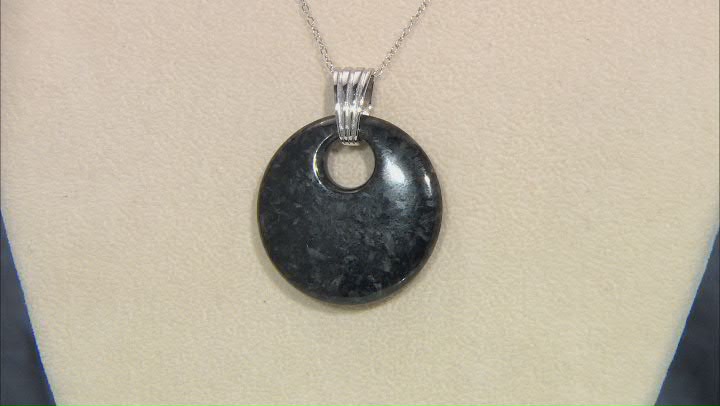 Charcoal Jadeite Rhodium Over Silver Disc Pendant with Chain Video Thumbnail