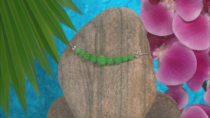 Green Jadeite Rhodium Over Sterling Silver Bolo Bracelet Video Thumbnail