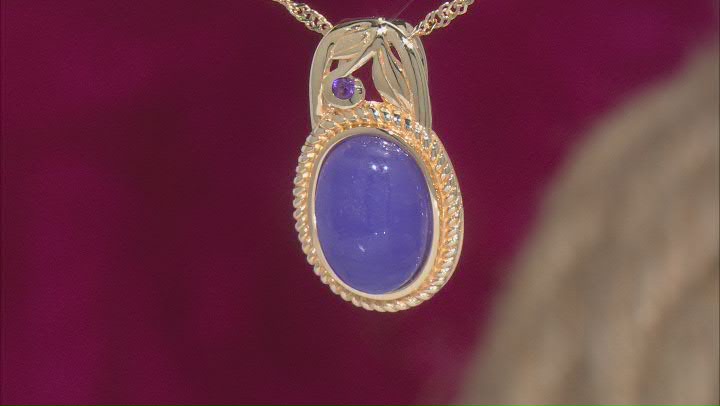 Purple Jadeite with Purple Amethyst 18k Yellow Gold Over Silver Pendant .06ctw Video Thumbnail