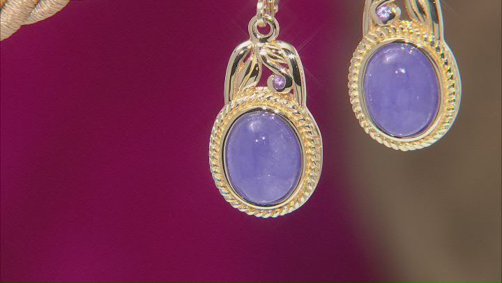 Purple Jadeite with Purple Amethyst 18k Yellow Gold Over Silver Dangle Earrings .03ctw Video Thumbnail