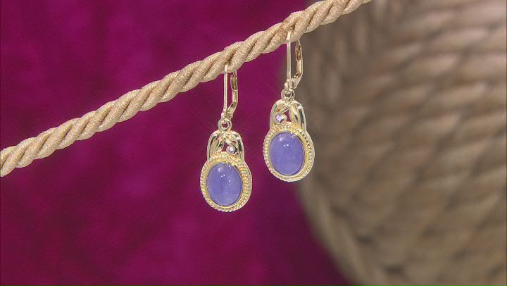 Purple Jadeite with Purple Amethyst 18k Yellow Gold Over Silver Dangle Earrings .03ctw Video Thumbnail