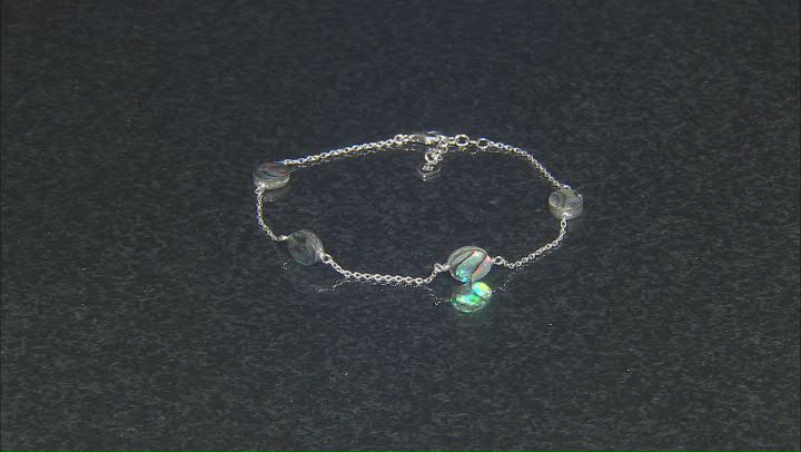 Multicolor Abalone Shell Rhodium Over Sterling Silver Anklet Video Thumbnail