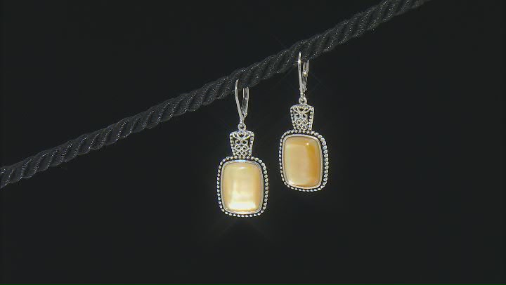 Golden Mother-of-Pearl Sterling Silver Dangle Earrings Video Thumbnail