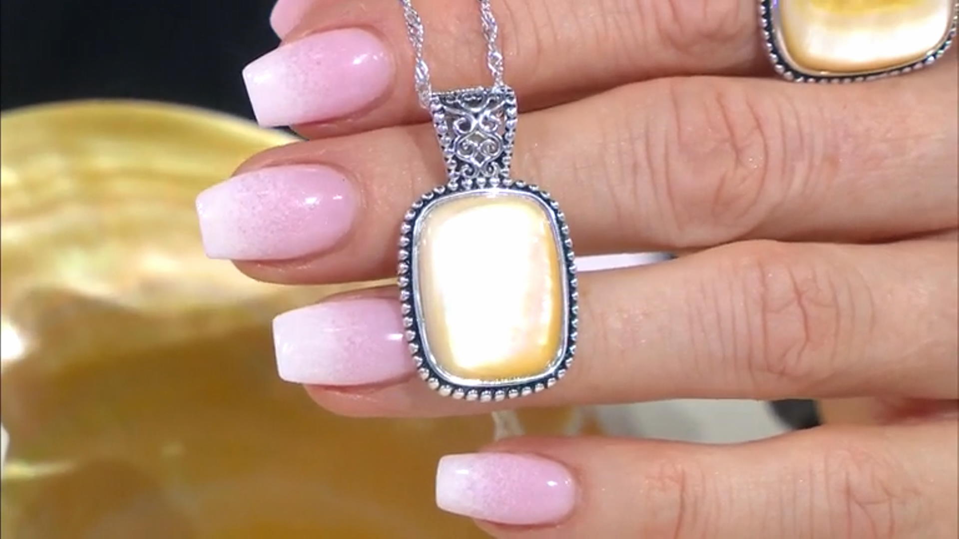 Golden Mother-of-Pearl Sterling Silver Pendant with Chain Video Thumbnail