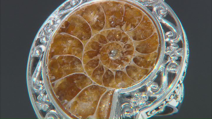 Ammonite Shell with White Mother-of Pearl Sterling Silver Ring Video Thumbnail