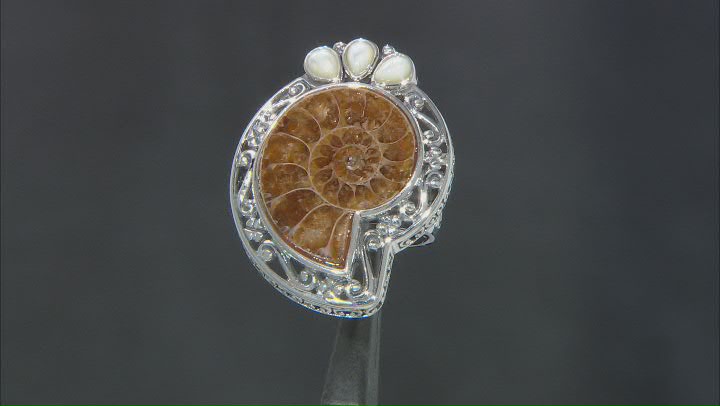 Ammonite Shell with White Mother-of Pearl Sterling Silver Ring Video Thumbnail
