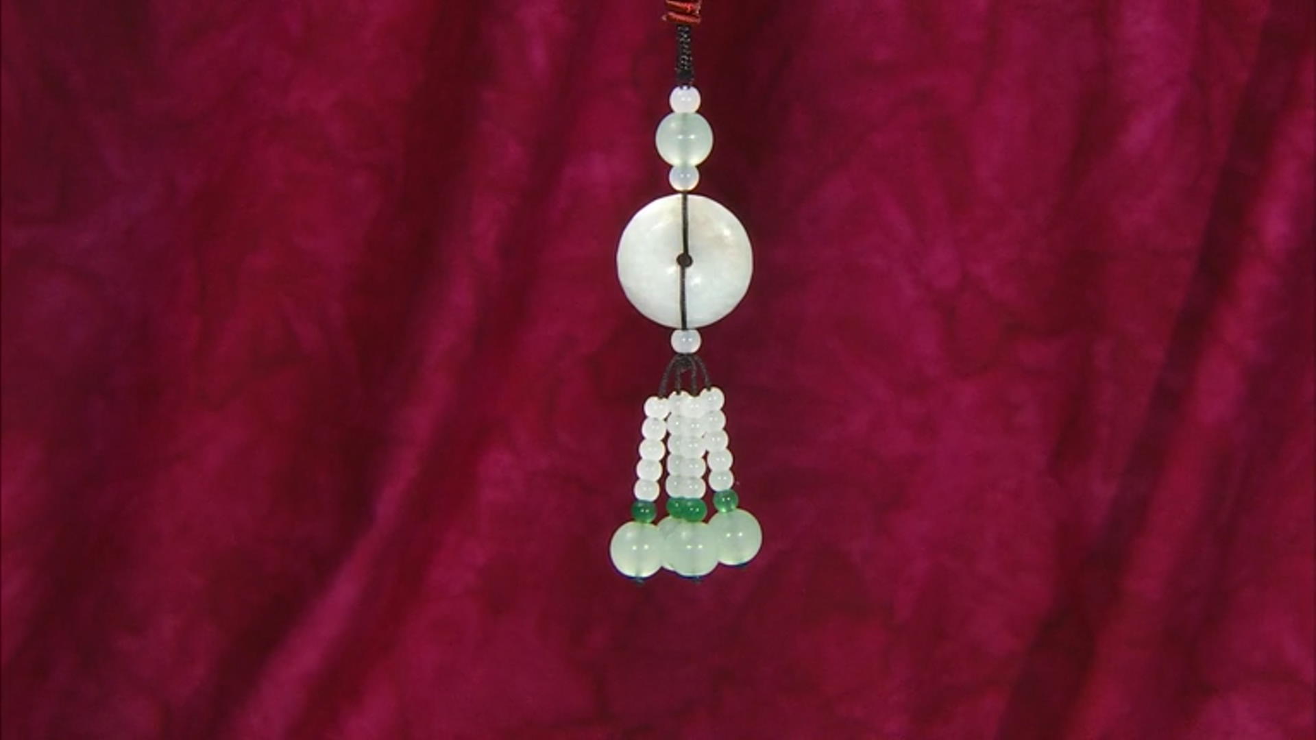Green Jadeite and Green and White Glass Beads, Silk Cord Beaded Key Chain Video Thumbnail