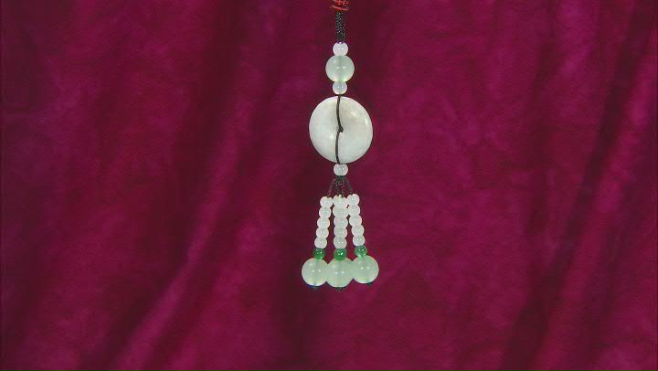 Green Jadeite and Green and White Glass Beads, Silk Cord Beaded Key Chain Video Thumbnail