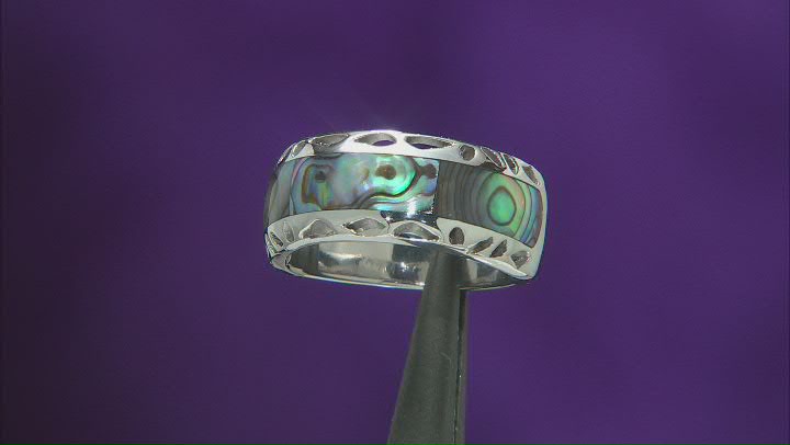 Multi Color Abalone Shell Rhodium Over Sterling Silver Band Ring Video Thumbnail