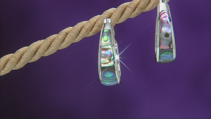 Multi Color Abalone Shell Rhodium Over Sterling Silver Hoop Earrings Video Thumbnail