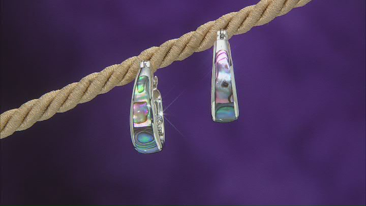 Multi Color Abalone Shell Rhodium Over Sterling Silver Hoop Earrings Video Thumbnail