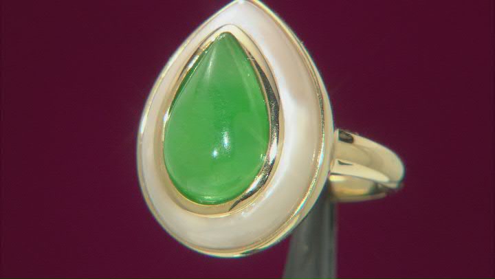 Green Jadeite With White Mother-Of-Pearl 18k Yellow Gold Over Sterling Silver Ring Video Thumbnail