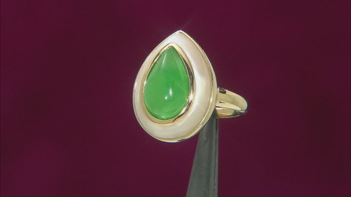 Green Jadeite With White Mother-Of-Pearl 18k Yellow Gold Over Sterling Silver Ring Video Thumbnail