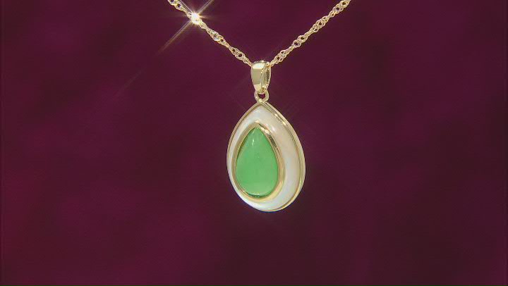 Green Jadeite With White Mother-Of-Pearl 18k Yellow Gold Over Silver Pendant With Chain Video Thumbnail