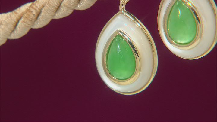 Pear Green Jadeite With Multi-Shape White Mother-Of-Pearl 18k Yellow Gold Over Silver Earrings Video Thumbnail