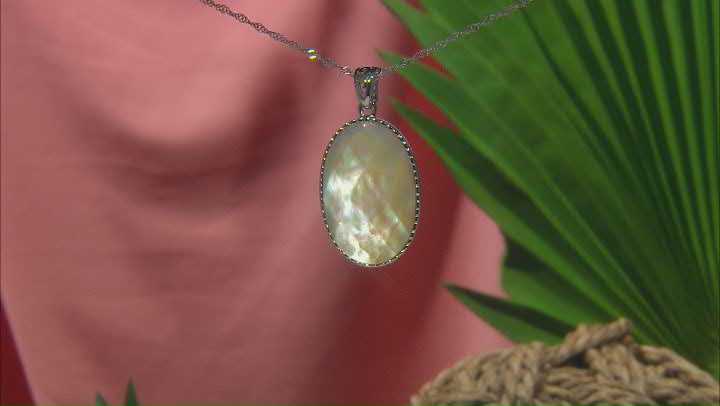 Golden Mother-Of-Pearl Rhodium Over Silver Pendant Enhancer With Chain Video Thumbnail