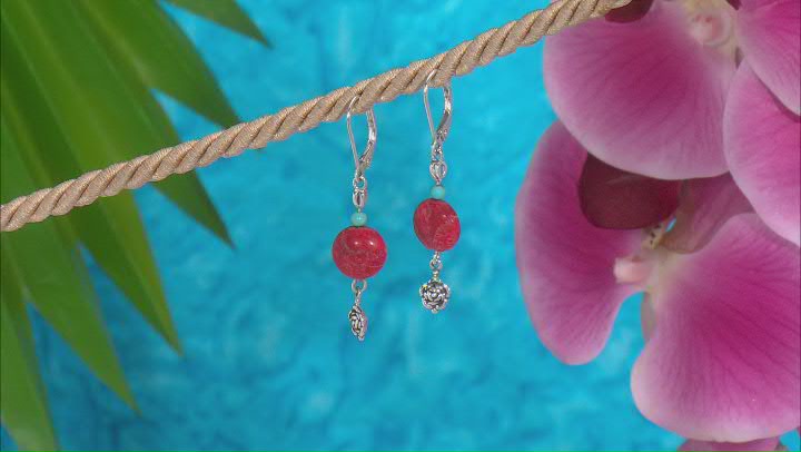 Red Sponge Coral With Turquoise Oxidized Sterling Silver Dangle Earrings Video Thumbnail