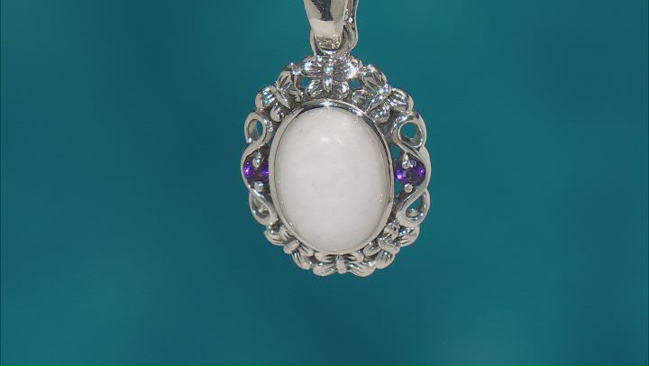 White Jadeite With Purple Amethyst Rhodium Over Silver Enhancer With Chain 0.10ctw Video Thumbnail