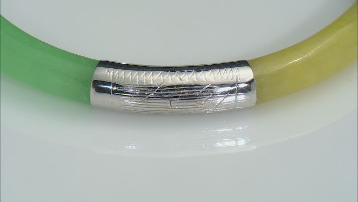 Multi-Color Jadeite Rhodium Over Sterling Silver Bangle Bracelet Video Thumbnail
