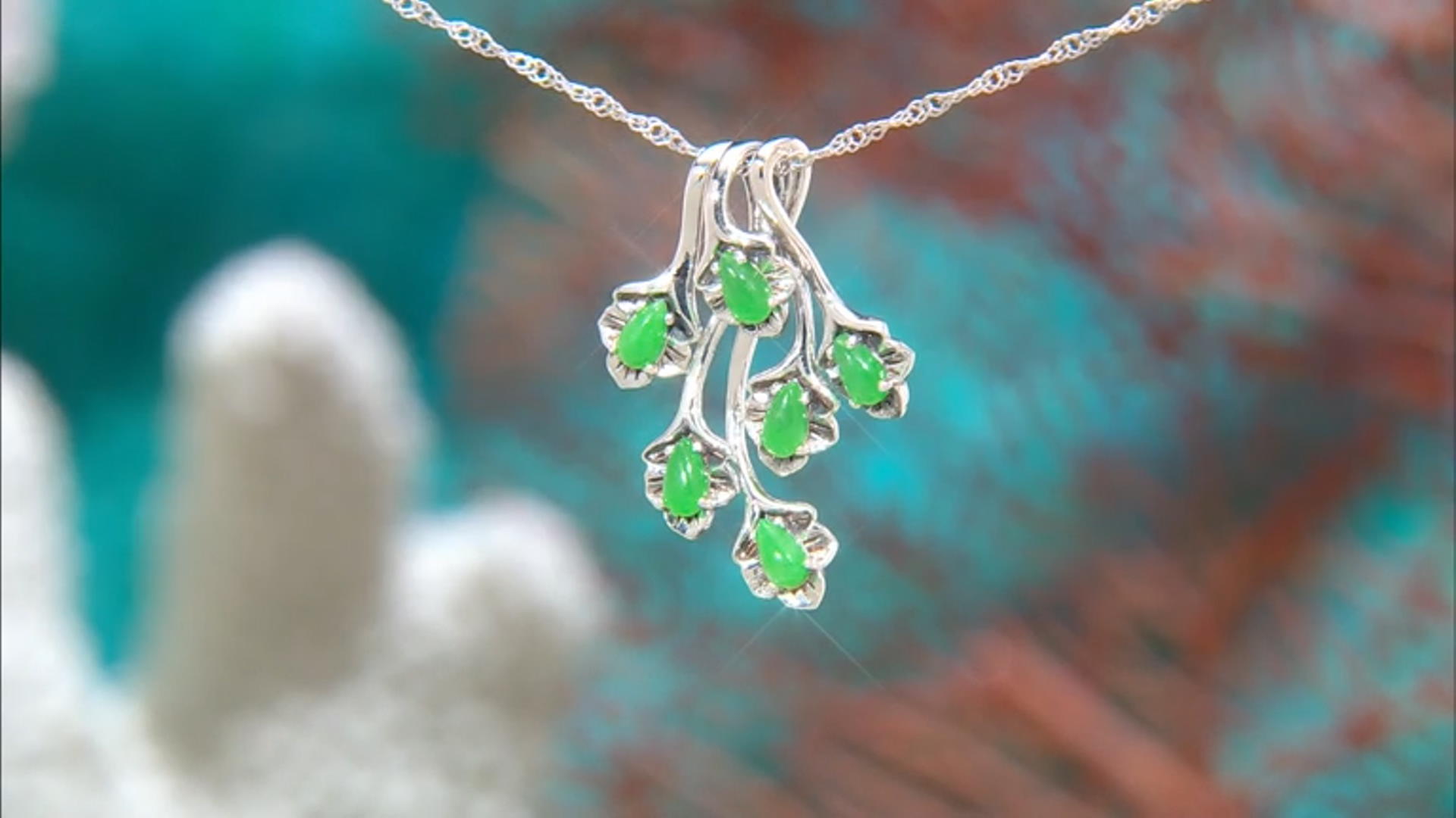 Green Jadeite Rhodium Over Sterling Silver Leaf Pendant With Chain Video Thumbnail