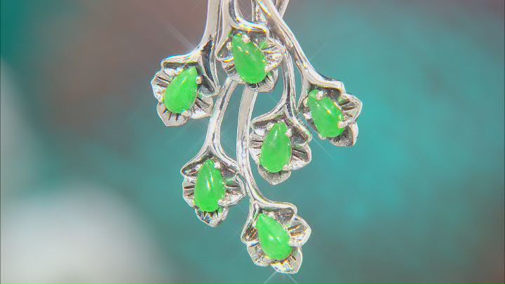 Green Jadeite Rhodium Over Sterling Silver Leaf Pendant With Chain Video Thumbnail