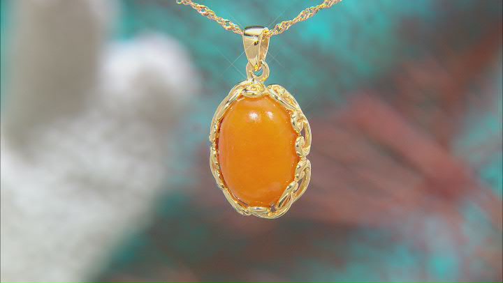 Honey Color Jadeite 18k Yellow Gold Over Sterling Silver Pendant with Chain Video Thumbnail