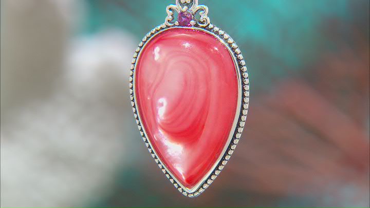 Pink Mother-of-Pearl with Rhodolite Sterling Silver Pendant with Chain Video Thumbnail