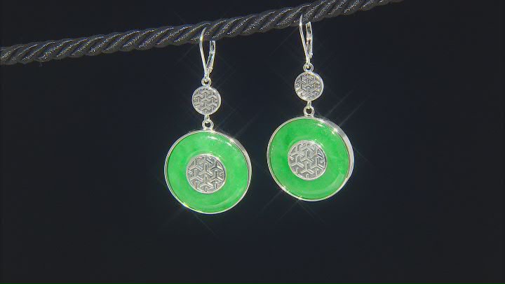 Round Green Jadeite Sterling Silver Dangle Earrings Video Thumbnail