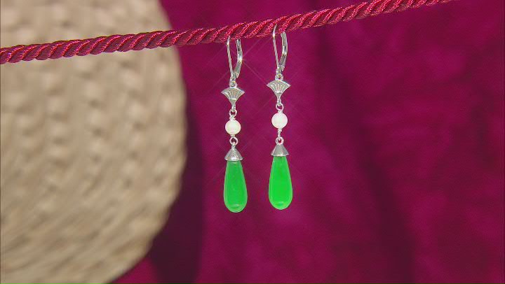 Jadeite & Cultured Freshwater Pearl Rhodium Over Silver Earrings Video Thumbnail
