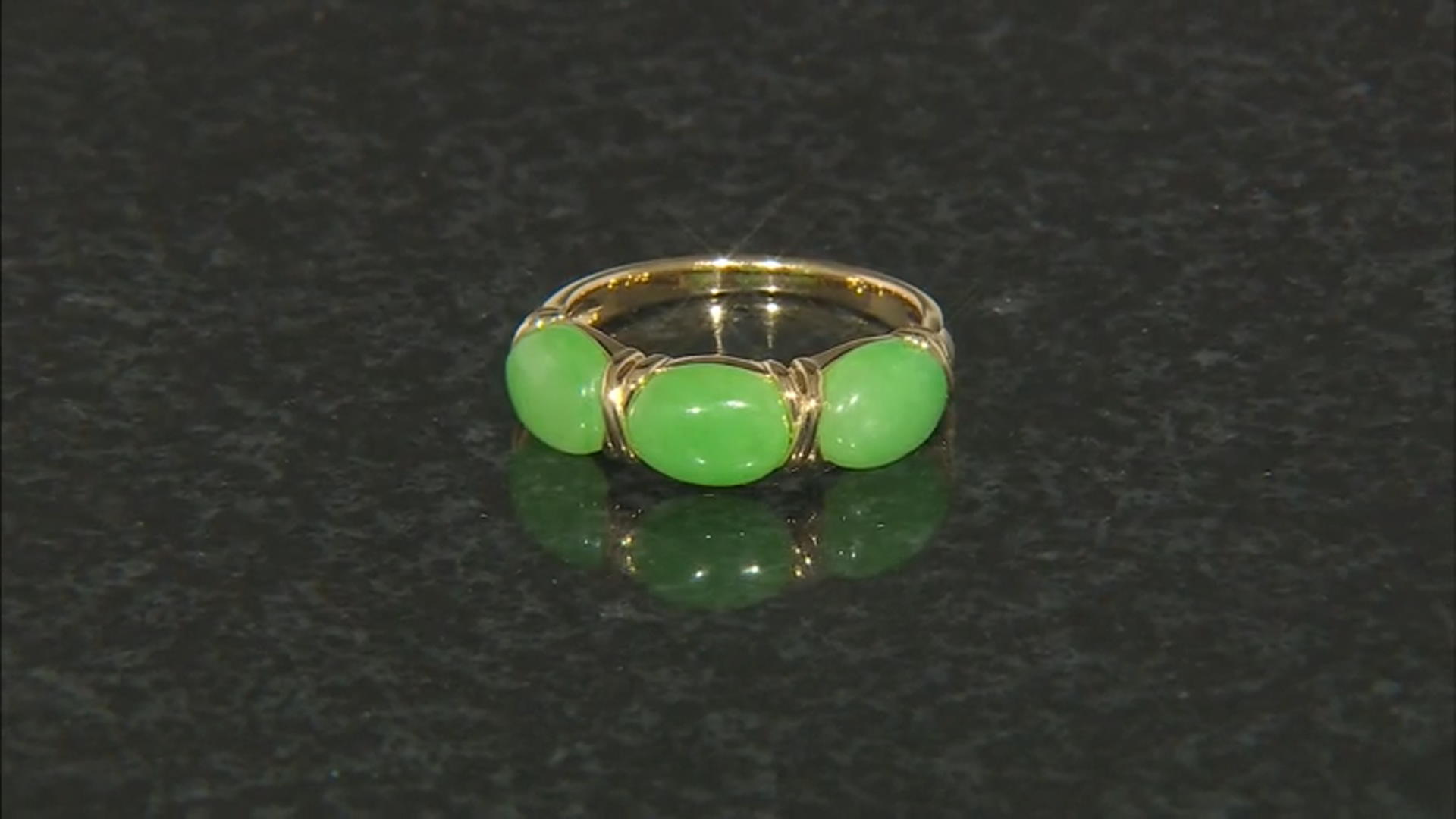 Green Jadeite 18k Yellow Gold Over Sterling Silver Ring 8x6mm Video Thumbnail