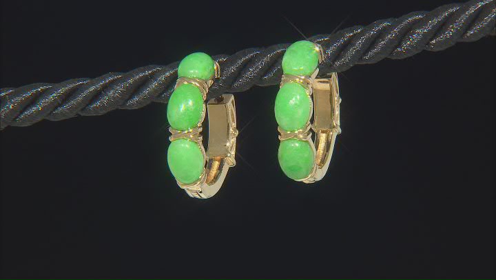 Green Jadeite 18k Yellow Gold Over Sterling Silver Hoop Earrings Video Thumbnail