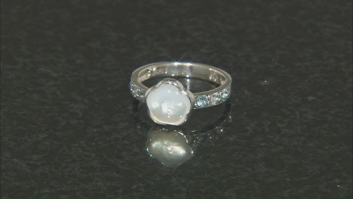 White Mother-of-Pearl and Sky Blue Topaz Set of 3 Sterling Silver Rings Video Thumbnail