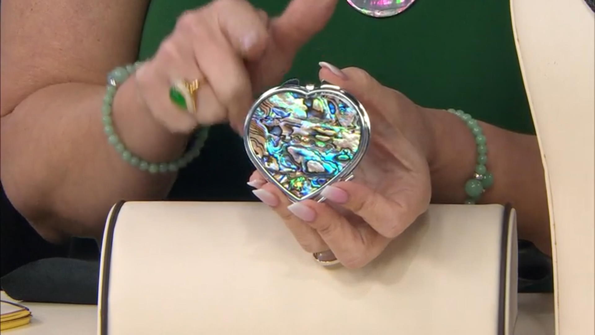 Multi Color Abalone Shell Silver Tone Heart Compact Mirror Video Thumbnail
