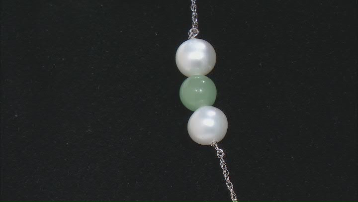 Jadeite Bead & Cultured White Freshwater Pearl Sterling Silver Necklace Video Thumbnail