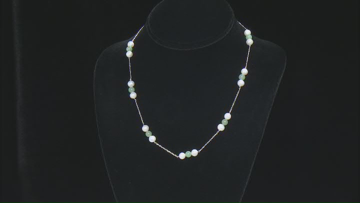 Jadeite Bead & Cultured White Freshwater Pearl Sterling Silver Necklace Video Thumbnail