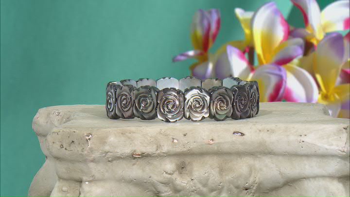 Black Mother-Of-Pearl Carved Stretch Bracelet Video Thumbnail